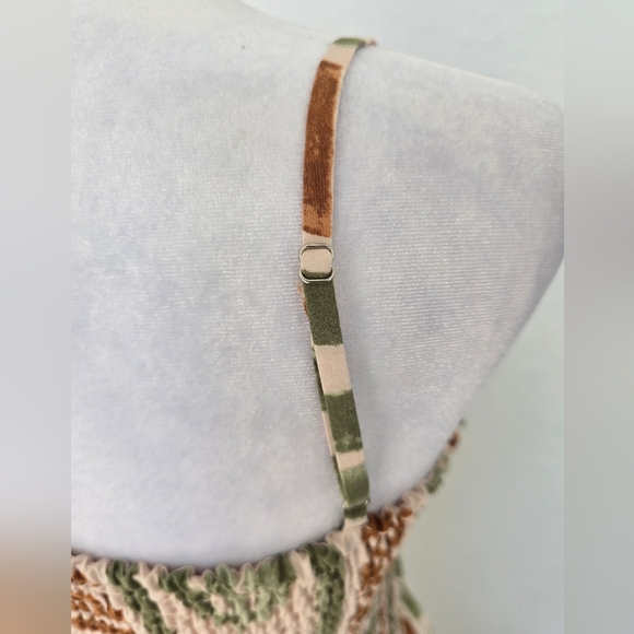 The Bahamas Cutout Smocked Maxi Dress- Green Brown Border Print M - Picture 5 of 10